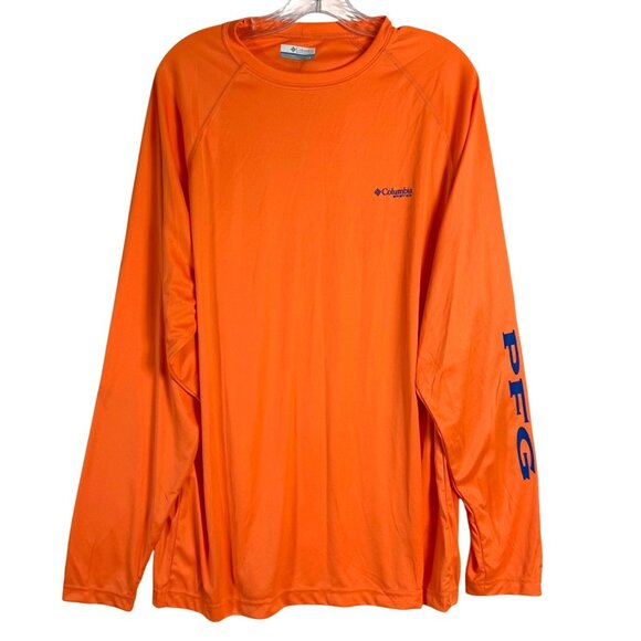 Columbia PFG Terminal Tackle Shirt Mens L Orange Long Sleeve Moisture Wicking - Picture 1 of 16